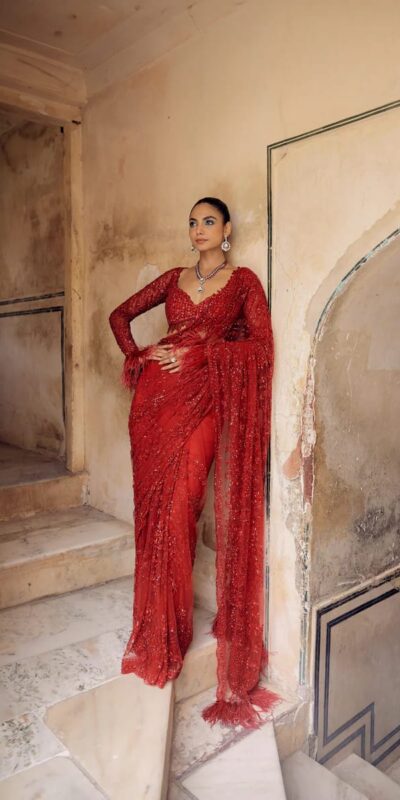 Red Faux Butterfly Net Sequence Saree | Sarees, Bollywood Sarees, Creative Sarees, Designer Sarees, Embroidered Sarees, Ethnic Saree, Modern Digital sarees, Party Wear Sarees