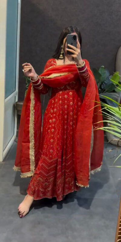 Red Faux Georgette Sequence Work Gown | Gowns, Bollywood Gowns, Creative Gowns, Designer Gowns, Embroidered Gowns, Party Wear Gowns
