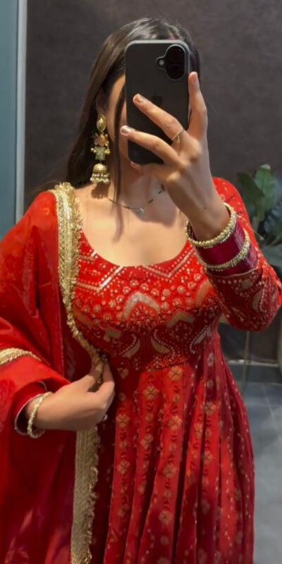 Red Faux Georgette Sequence Work Gown | Gowns, Bollywood Gowns, Creative Gowns, Designer Gowns, Embroidered Gowns, Party Wear Gowns