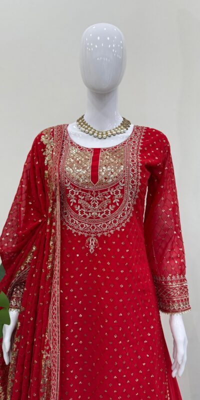 Red Faux Georgette Thread Work Salwar Suit | Jump Suits, Salwar suit, Casual Suits, Creative suits, Designer Suits, Palazzo Suits, Party Wear Suits, Patiala Suits, Straight Suits