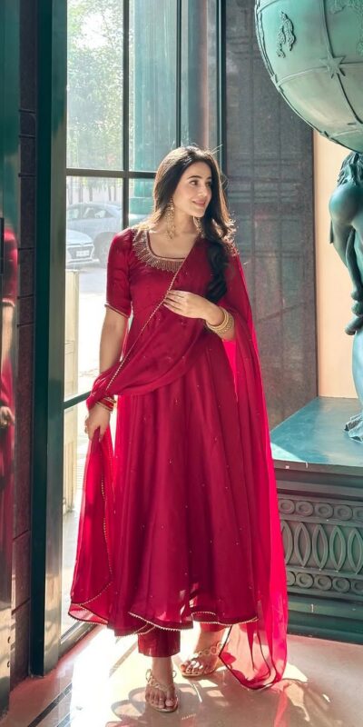 Red Fendy Silk Lace Border Work Gown | Gowns, Bollywood Gowns, Creative Gowns, Designer Gowns, Embroidered Gowns, Party Wear Gowns