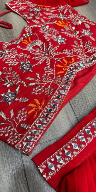 Red Fox Georgette Embroidery Thread Hand Pasting Real Mirror Lehenga Choli | Lehenga, Bollywood Lehenga, Creative Lehenga, Designer Lehenga, Embroidered Lehenga, Party Wear Lehenga
