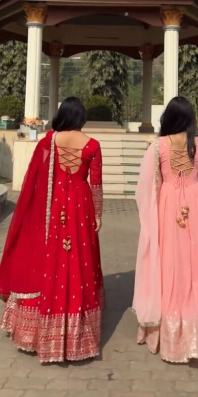 Red Fox Georgette Embroidery Work Anarkali Gown | Gowns, Bollywood Gowns, Creative Gowns, Designer Gowns, Embroidered Gowns, Party Wear Gowns, Straight Suits