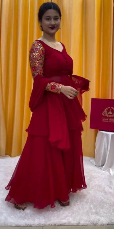 Red Fox Georgette Thread Work With Fancy Button Salwar Suit | Jump Suits, Salwar suit, Casual Suits, Creative suits, Designer Suits, Palazzo Suits, Party Wear Suits, Patiala Suits, Straight Suits
