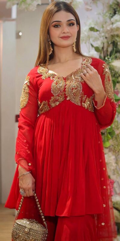 Red Fox Georgette With Sequins Work Salwar Suit | Jump Suits, Tops & Bottoms, Track Suits, Salwar suit, Casual Suits, Creative suits, Designer Suits, Palazzo Suits, Party Wear Suits, Patiala Suits, Straight Suits, Trendy Wear