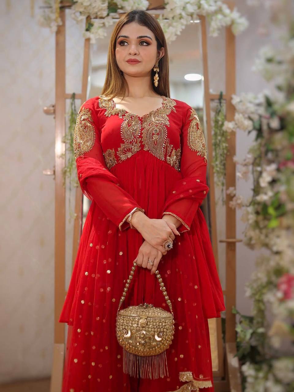 Red Fox Georgette With Sequins Work Salwar Suit | Jump Suits, Tops & Bottoms, Track Suits, Salwar suit, Casual Suits, Creative suits, Designer Suits, Palazzo Suits, Party Wear Suits, Patiala Suits, Straight Suits, Trendy Wear