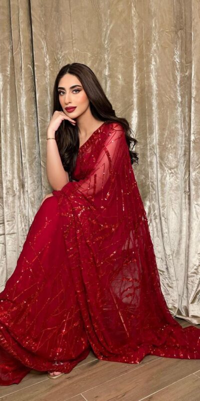 Red Georgette Embroidery Sequence Piping Saree | Sarees, Bollywood Sarees, Creative Sarees, Designer Sarees, Embroidered Sarees, Ethnic Saree, Modern Digital sarees, Party Wear Sarees