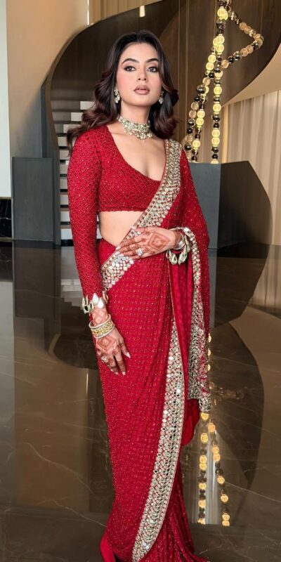 Red Georgette Mirror Embroidery Work Saree | Sarees, Bollywood Sarees, Creative Sarees, Designer Sarees, Embroidered Sarees, Ethnic Saree, Modern Digital sarees, Party Wear Sarees