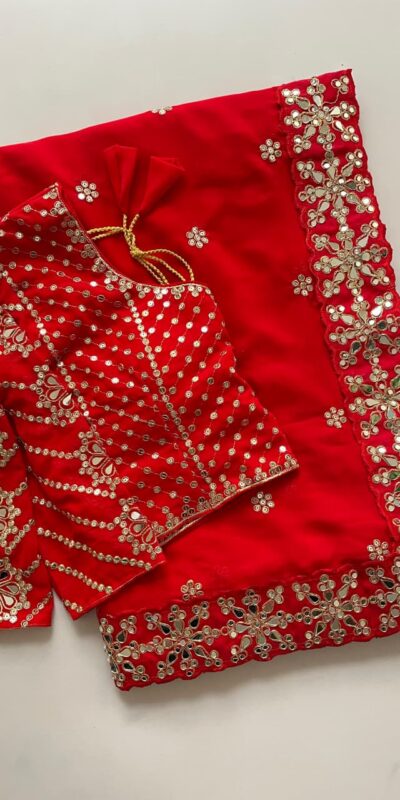 Red Georgette Mirror Work Saree | Sarees, Bollywood Sarees, Creative Sarees, Designer Sarees, Embroidered Sarees, Ethnic Saree, Modern Digital sarees, Party Wear Sarees