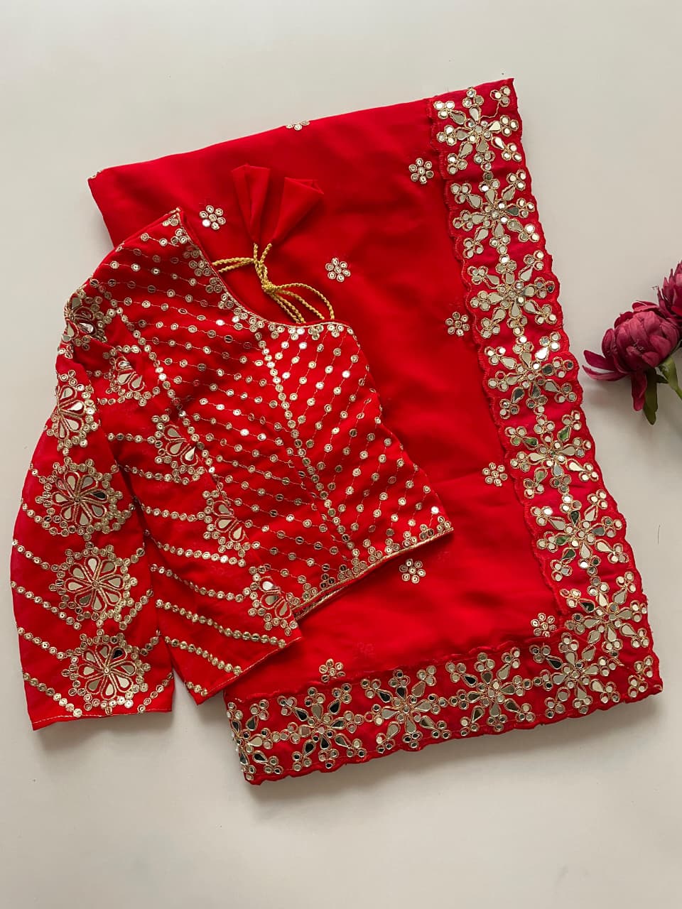 Red Georgette Mirror Work Saree | Sarees, Bollywood Sarees, Creative Sarees, Designer Sarees, Embroidered Sarees, Ethnic Saree, Modern Digital sarees, Party Wear Sarees