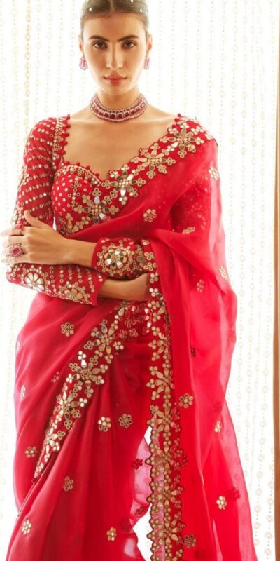 Red Georgette Mirror Work Saree | Sarees, Bollywood Sarees, Creative Sarees, Designer Sarees, Embroidered Sarees, Ethnic Saree, Modern Digital sarees, Party Wear Sarees