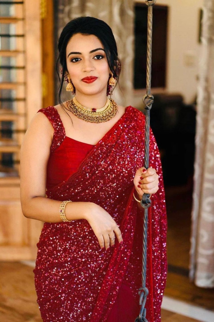 Red Georgette Sequence Embroidery Saree | Sarees, Bollywood Sarees, Creative Sarees, Designer Sarees, Ethnic Saree, Modern Digital sarees, Party Wear Sarees