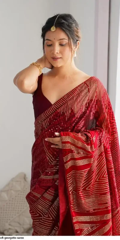 Red Georgette Sequence Lace Work Saree | Sarees, Bollywood Sarees, Creative Sarees, Designer Sarees, Embroidered Sarees, Ethnic Saree, Modern Digital sarees, Party Wear Sarees