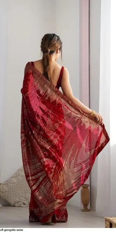 Red Georgette Sequence Lace Work Saree | Sarees, Bollywood Sarees, Creative Sarees, Designer Sarees, Embroidered Sarees, Ethnic Saree, Modern Digital sarees, Party Wear Sarees