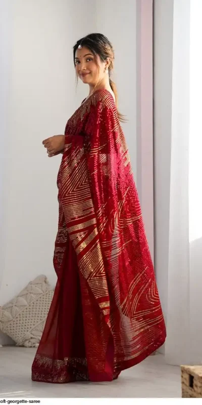 Red Georgette Sequence Lace Work Saree | Sarees, Bollywood Sarees, Creative Sarees, Designer Sarees, Embroidered Sarees, Ethnic Saree, Modern Digital sarees, Party Wear Sarees