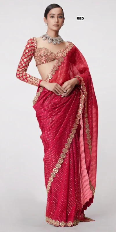 Red Georgette Sequence Work Saree | Sarees, Bollywood Sarees, Creative Sarees, Designer Sarees, Embroidered Sarees, Ethnic Saree, Modern Digital sarees, Party Wear Sarees