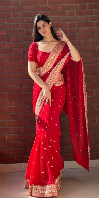 Red Georgette Sequins Embroidery Work Saree | Sarees, Bollywood Sarees, Creative Sarees, Designer Sarees, Embroidered Sarees, Ethnic Saree, Modern Digital sarees, Party Wear Sarees