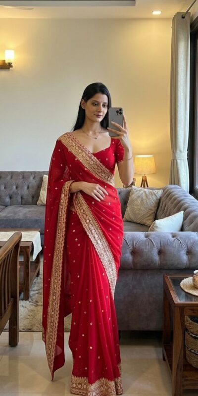 Red Georgette Sequins Embroidery Work Saree | Sarees, Bollywood Sarees, Creative Sarees, Designer Sarees, Embroidered Sarees, Ethnic Saree, Modern Digital sarees, Party Wear Sarees