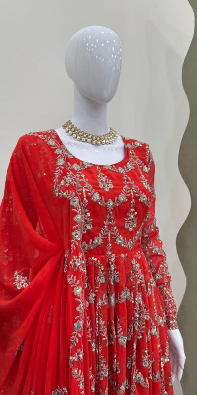 Red Georgette Thread Sequence Work Salwar Suit | Jump Suits, Salwar suit, Casual Suits, Creative suits, Designer Suits, Palazzo Suits, Party Wear Suits, Patiala Suits, Straight Suits