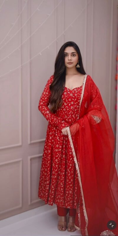 Red Georgette With Embroidery Sequence Gown | Gowns, Bollywood Gowns, Creative Gowns, Designer Gowns, Embroidered Gowns, Party Wear Gowns