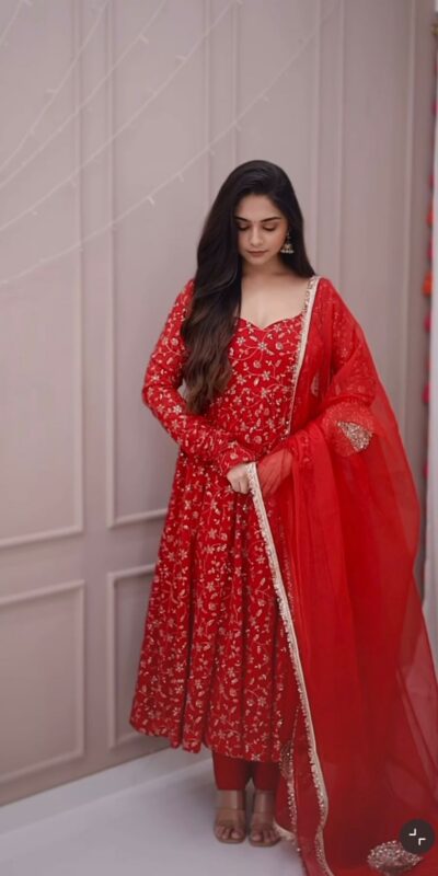 Red Georgette With Embroidery Sequence Gown | Gowns, Bollywood Gowns, Creative Gowns, Designer Gowns, Embroidered Gowns, Party Wear Gowns