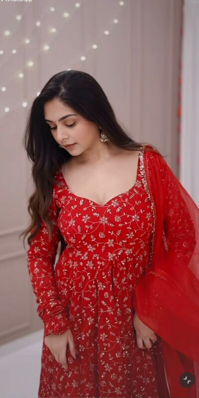Red Georgette With Embroidery Sequence Gown | Gowns, Bollywood Gowns, Creative Gowns, Designer Gowns, Embroidered Gowns, Party Wear Gowns