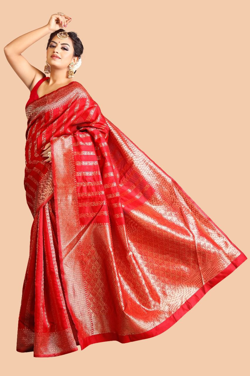 Red Lichi Silk On All Over Border Saree | Sarees, Bollywood Sarees, Creative Sarees, Designer Sarees, Embroidered Sarees, Ethnic Saree, Modern Digital sarees, Party Wear Sarees