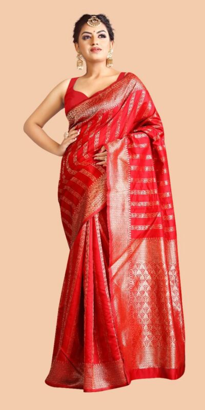Red Lichi Silk On All Over Border Saree | Sarees, Bollywood Sarees, Creative Sarees, Designer Sarees, Embroidered Sarees, Ethnic Saree, Modern Digital sarees, Party Wear Sarees