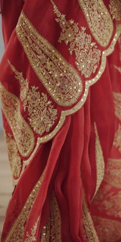 Red Organza Tissue Sequins Work Embroidery Saree | Sarees, Bollywood Sarees, Creative Sarees, Designer Sarees, Embroidered Sarees, Ethnic Saree, Modern Digital sarees, Party Wear Sarees