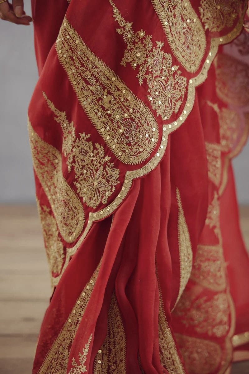 Red Organza Tissue Sequins Work Embroidery Saree | Sarees, Bollywood Sarees, Creative Sarees, Designer Sarees, Embroidered Sarees, Ethnic Saree, Modern Digital sarees, Party Wear Sarees