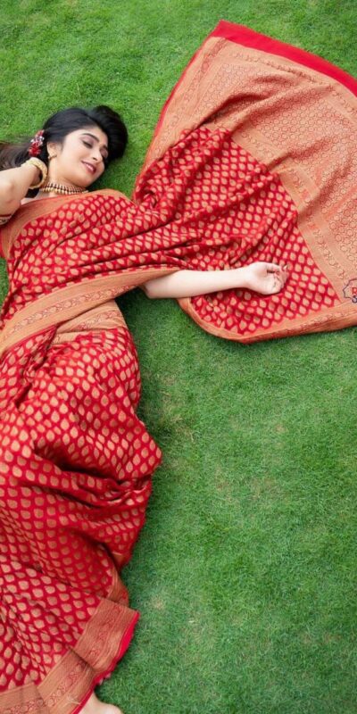 Red Soft Lichi Silk Jacquard Work Saree | Sarees, Bollywood Sarees, Creative Sarees, Designer Sarees, Embroidered Sarees, Ethnic Saree, Modern Digital sarees, Party Wear Sarees
