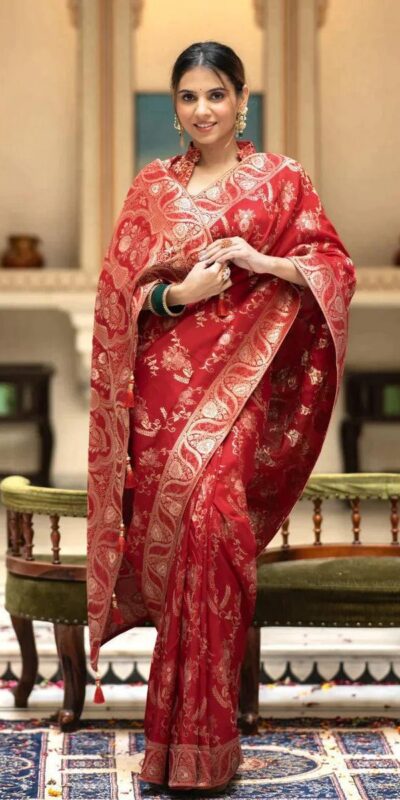 Red Soft Litchi Silk All Over Weaving Saree | Sarees, Bollywood Sarees, Creative Sarees, Designer Sarees, Embroidered Sarees, Ethnic Saree, Modern Digital sarees, Party Wear Sarees