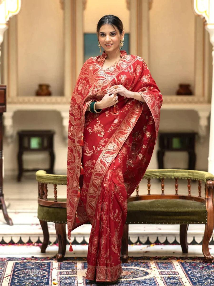 Red Soft Litchi Silk All Over Weaving Saree | Sarees, Bollywood Sarees, Creative Sarees, Designer Sarees, Embroidered Sarees, Ethnic Saree, Modern Digital sarees, Party Wear Sarees