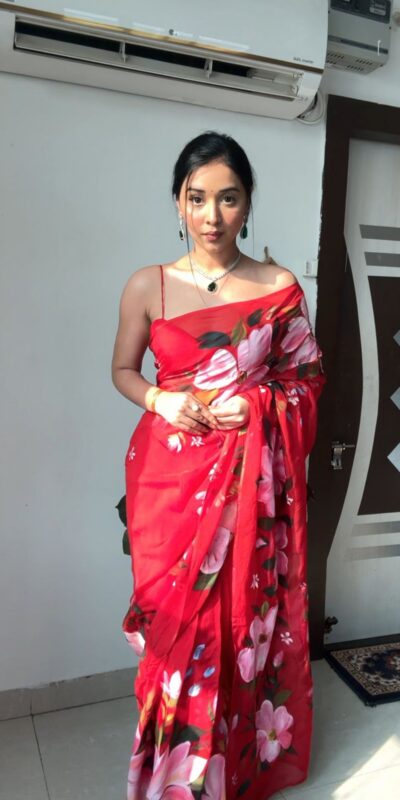 Red Soft Organza Silk Ready To Wear Saree | Sarees, Bollywood Sarees, Creative Sarees, Designer Sarees, Embroidered Sarees, Ethnic Saree, Modern Digital sarees, Party Wear Sarees