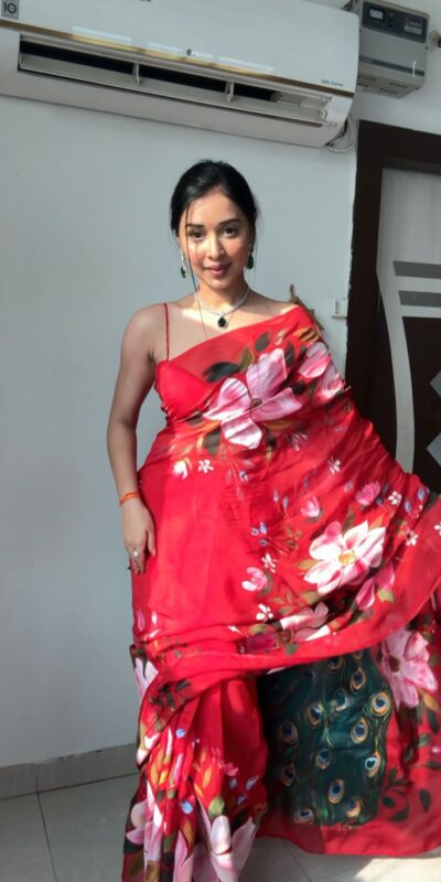 Red Soft Organza Silk Ready To Wear Saree | Sarees, Bollywood Sarees, Creative Sarees, Designer Sarees, Embroidered Sarees, Ethnic Saree, Modern Digital sarees, Party Wear Sarees