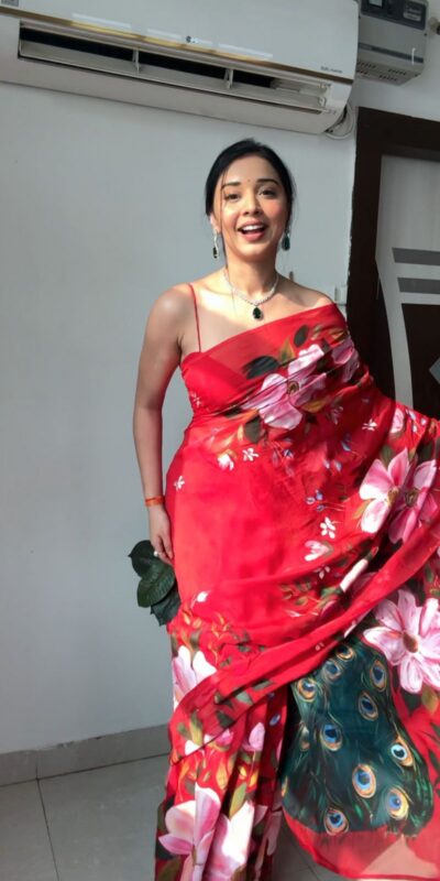 Red Soft Organza Silk Ready To Wear Saree | Sarees, Bollywood Sarees, Creative Sarees, Designer Sarees, Embroidered Sarees, Ethnic Saree, Modern Digital sarees, Party Wear Sarees