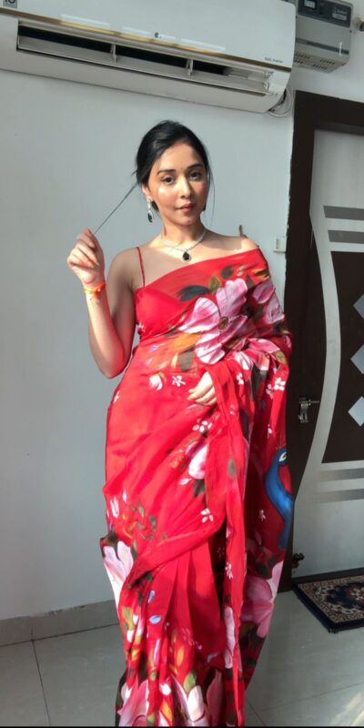 Red Soft Organza Silk Ready To Wear Saree | Sarees, Bollywood Sarees, Creative Sarees, Designer Sarees, Embroidered Sarees, Ethnic Saree, Modern Digital sarees, Party Wear Sarees