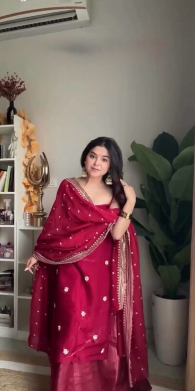 Red Thread With Sequence Salwar Suit | Jump Suits, Salwar suit, Casual Suits, Creative suits, Designer Suits, Palazzo Suits, Party Wear Suits, Patiala Suits, Straight Suits