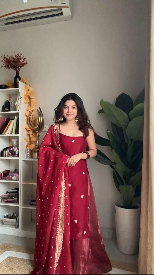 Red Thread With Sequence Salwar Suit | Jump Suits, Salwar suit, Casual Suits, Creative suits, Designer Suits, Palazzo Suits, Party Wear Suits, Patiala Suits, Straight Suits