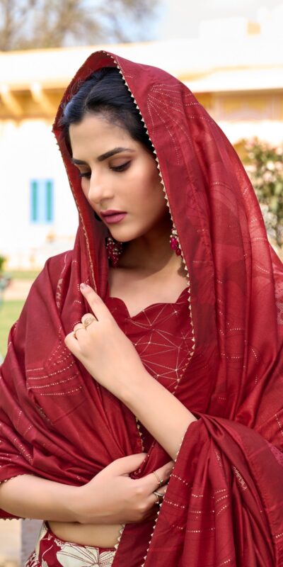 Red Tussar Silk Floral Foil Printed Lehenga Choli | Lehenga, Bollywood Lehenga, Creative Lehenga, Designer Lehenga, Embroidered Lehenga, Party Wear Lehenga