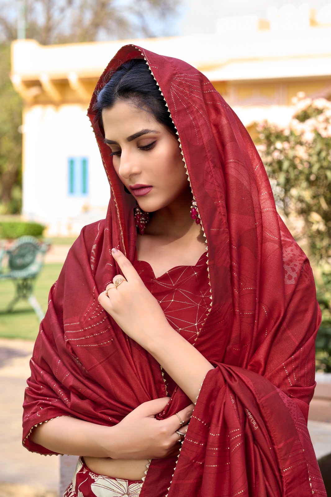 Red Tussar Silk Floral Foil Printed Lehenga Choli | Lehenga, Bollywood Lehenga, Creative Lehenga, Designer Lehenga, Embroidered Lehenga, Party Wear Lehenga