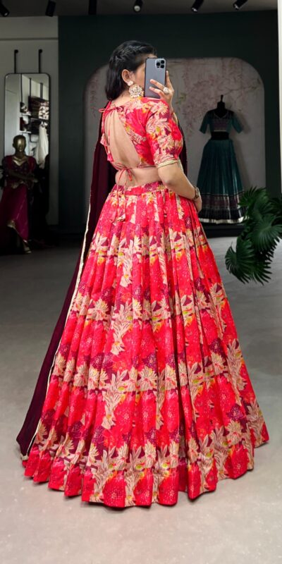 Red Tussar Silk Sequins Work Lehenga Choli | Lehenga, Bollywood Lehenga, Creative Lehenga, Designer Lehenga, Embroidered Lehenga, Party Wear Lehenga