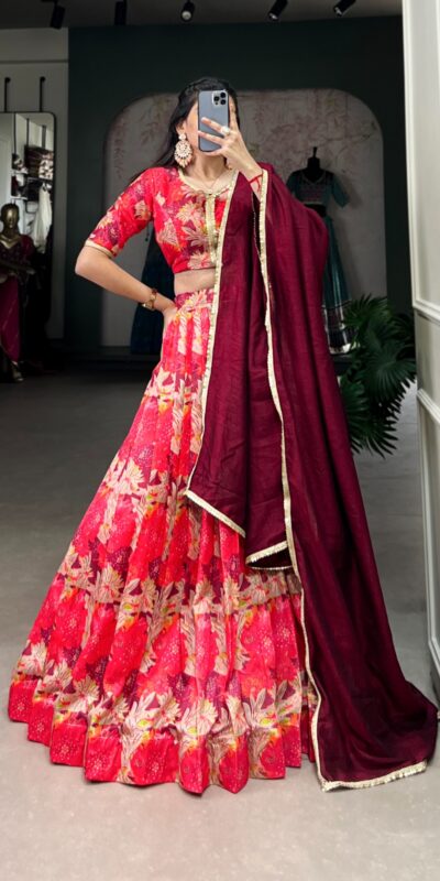 Red Tussar Silk Sequins Work Lehenga Choli | Lehenga, Bollywood Lehenga, Creative Lehenga, Designer Lehenga, Embroidered Lehenga, Party Wear Lehenga