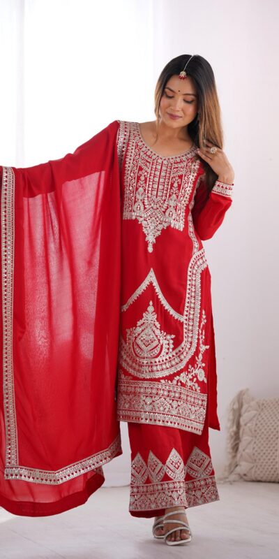 Red Vichitra Silk Embroidery Sequence Salwar Suit | Jump Suits, Salwar suit, Casual Suits, Creative suits, Designer Suits, Palazzo Suits, Party Wear Suits, Patiala Suits, Straight Suits