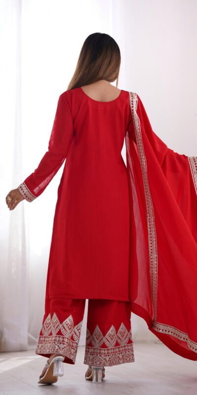 Red Vichitra Silk Embroidery Sequence Salwar Suit | Jump Suits, Salwar suit, Casual Suits, Creative suits, Designer Suits, Palazzo Suits, Party Wear Suits, Patiala Suits, Straight Suits