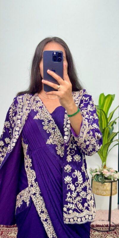 Royal Blue Chinon Embroidery Work Koti And Saree | Sarees, Bollywood Sarees, Creative Sarees, Designer Sarees, Embroidered Sarees, Ethnic Saree, Modern Digital sarees, Party Wear Sarees