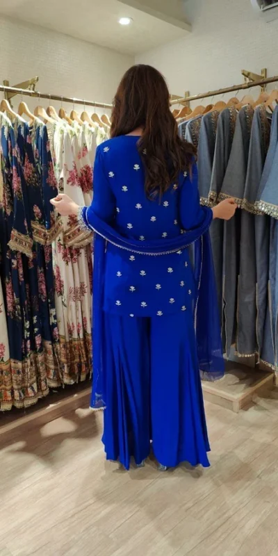 Royal Blue Faux Georgette Intricate Thread Work Salwar Suit | Jump Suits, Salwar suit, Casual Suits, Creative suits, Designer Suits, Palazzo Suits, Party Wear Suits, Patiala Suits, Straight Suits