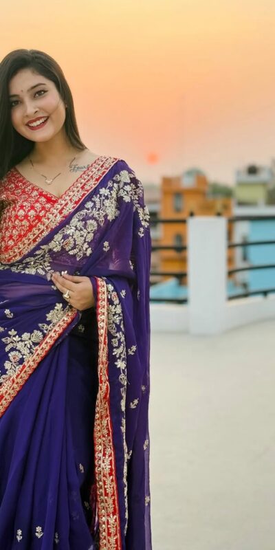 Royal Blue Georgette With Embroidery Work Saree | Sarees, Bollywood Sarees, Creative Sarees, Designer Sarees, Embroidered Sarees, Ethnic Saree, Modern Digital sarees, Party Wear Sarees