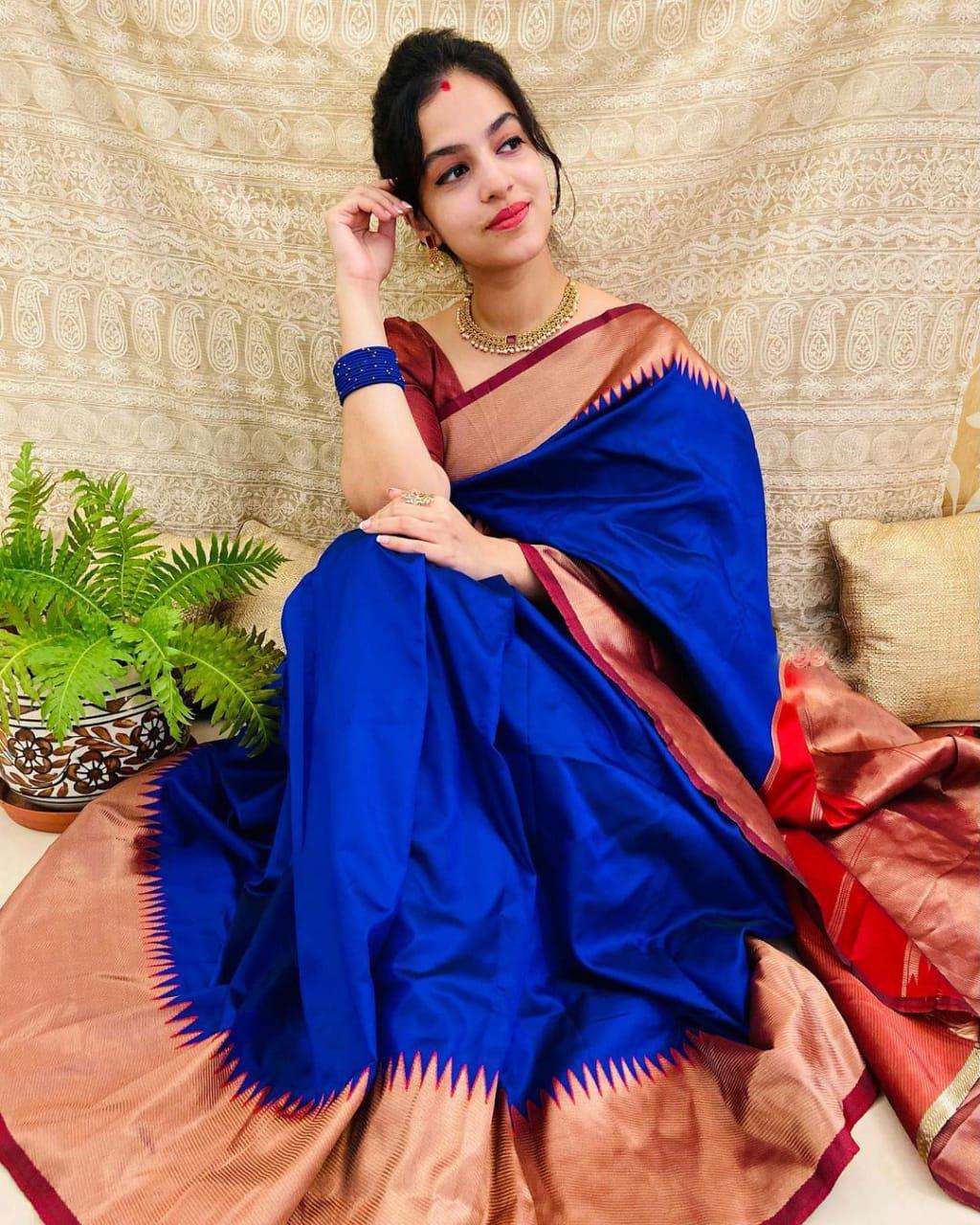 Royal Blue Soft Lichi Silk Jacquard Work Saree | Sarees, Bollywood Sarees, Creative Sarees, Designer Sarees, Embroidered Sarees, Ethnic Saree, Modern Digital sarees, Party Wear Sarees