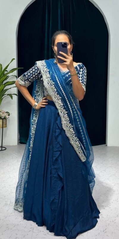 Royal Blue Vichitra Embroidery Lehenga Saree | Lehenga, Bollywood Lehenga, Creative Lehenga, Designer Lehenga, Embroidered Lehenga, Party Wear Lehenga